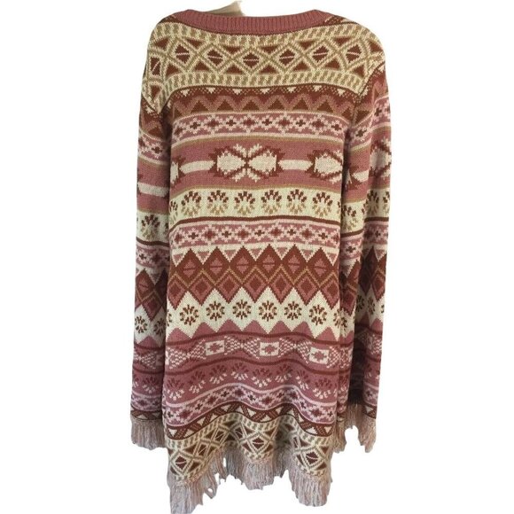 Wonderly Sweater Dress Aztec XL Rose Pink Smoke Fringe Boho Dark Fairy Western - Picture 3 of 11